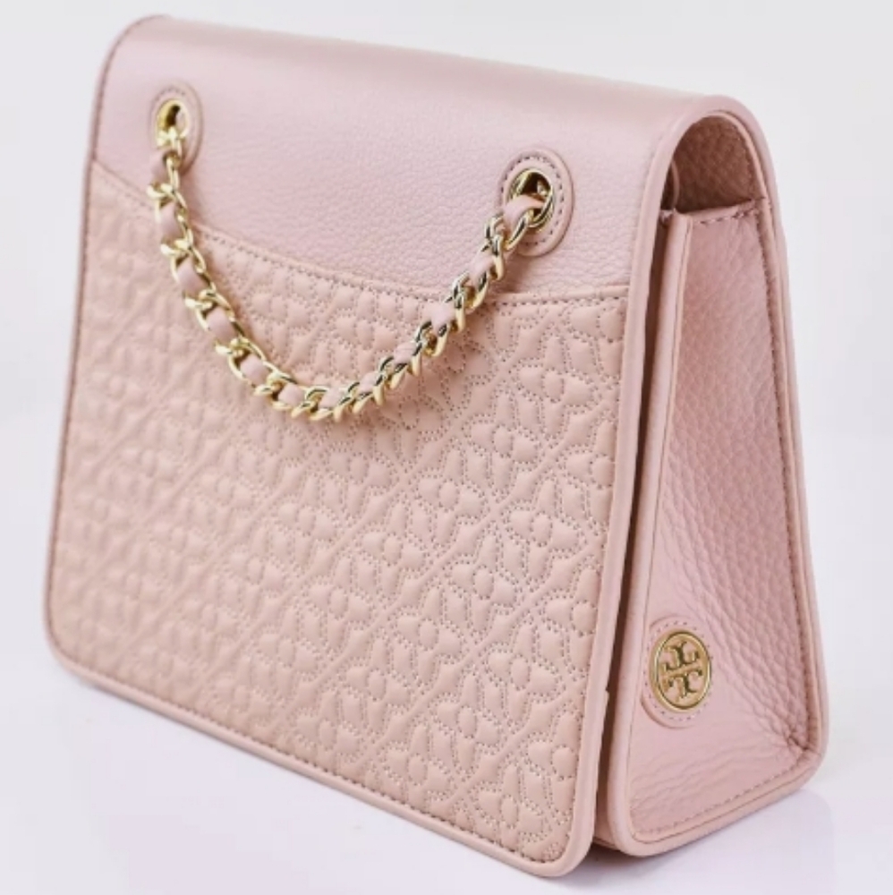 Tory Burch FLEMING Quilted Leather Chain Shoulder Bag Light Oak
